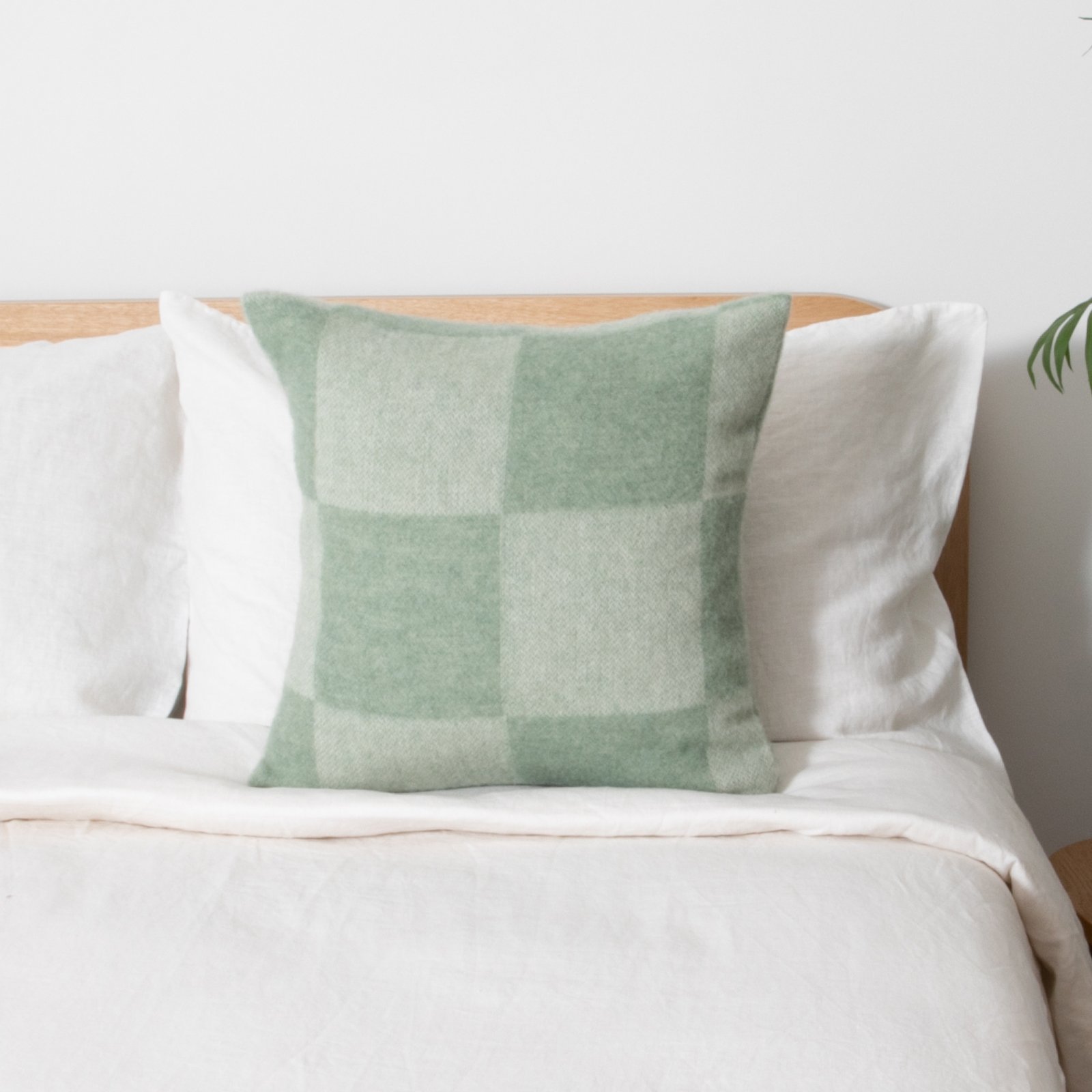 Checkerboard Green Wool Cushion 45x45cm - Image 2