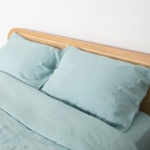 Aqua Pair Of 100% Linen Pillowcases