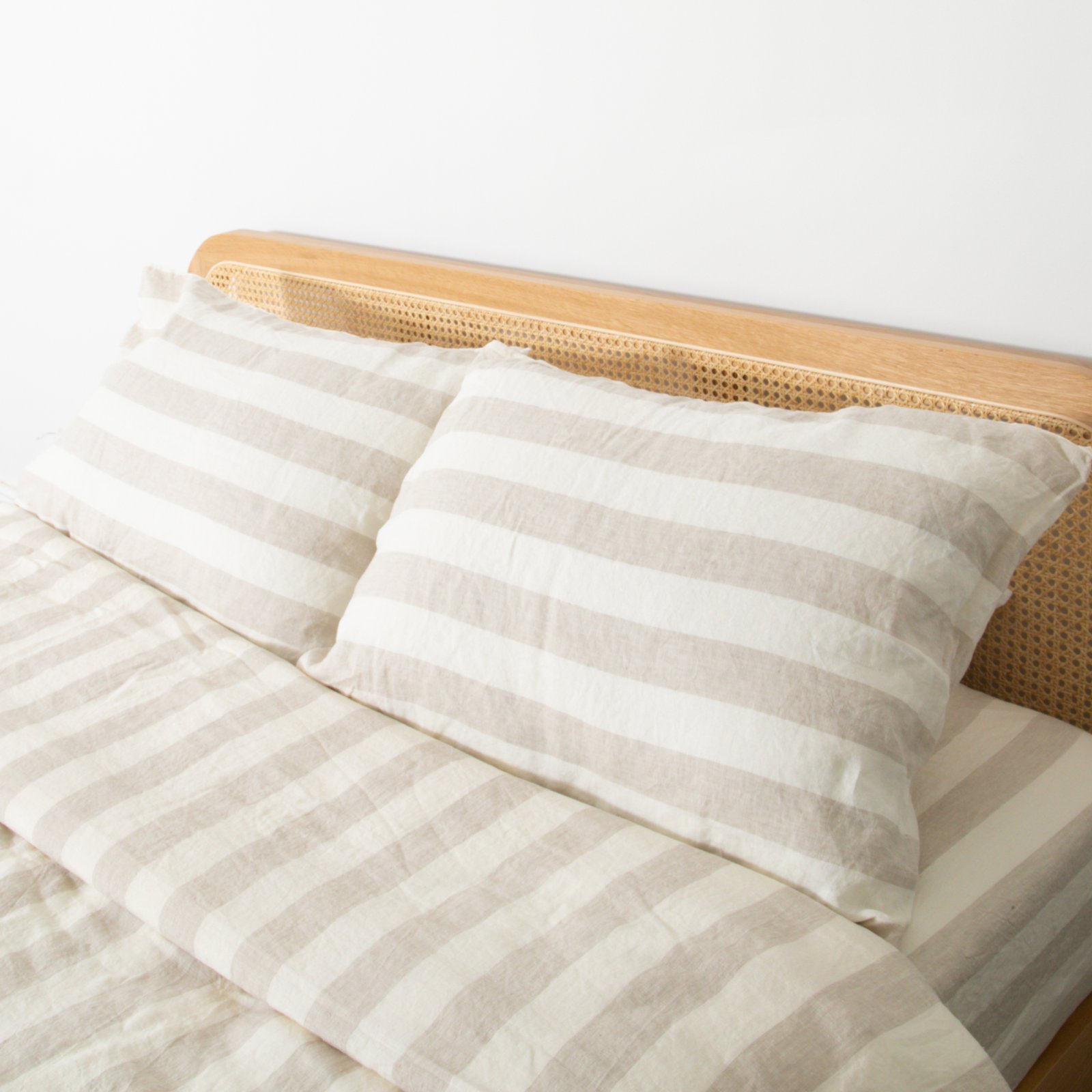 Natural Stripes Pair Of 100% Linen Pillowcases
