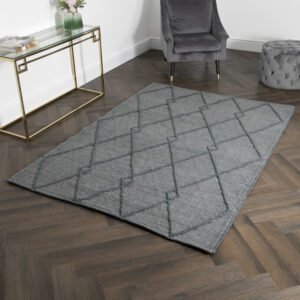 Grey Diamond Pattern Large Wool Rug