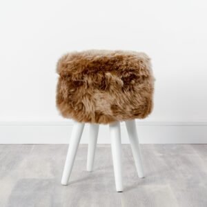 Brown Sheepskin Stool - White Legs