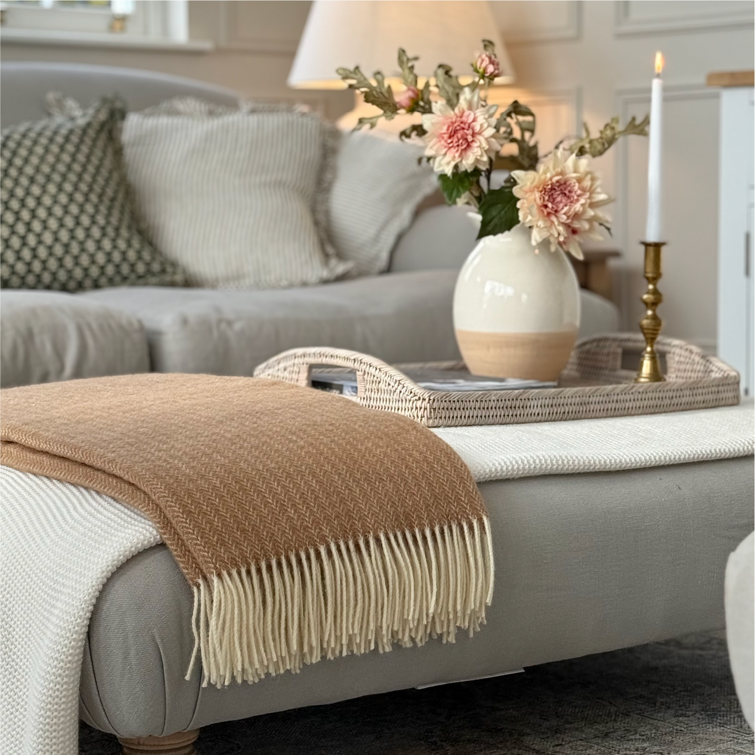 Living room styled with wool blanket