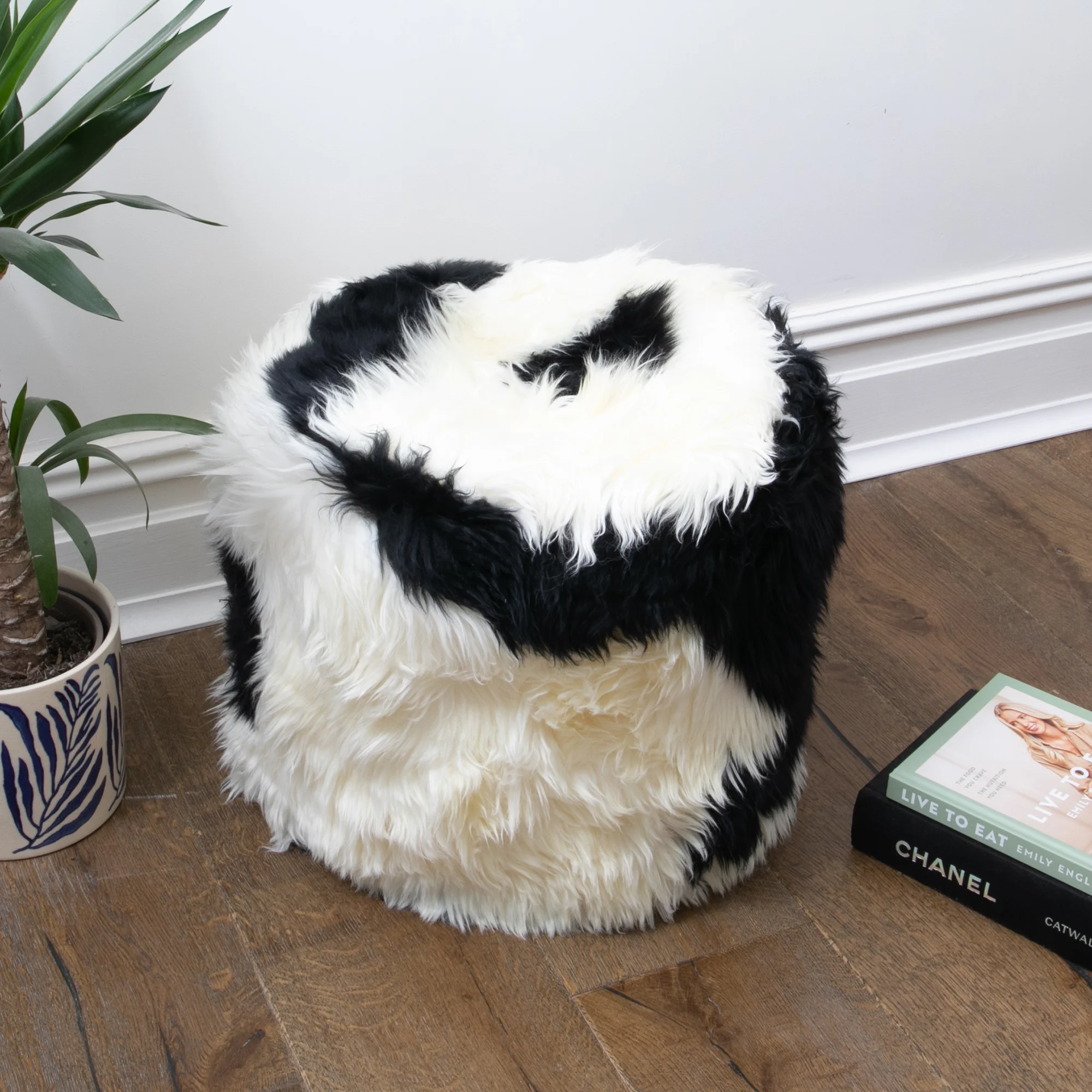 Black & White Filled Sheepskin Pouffe