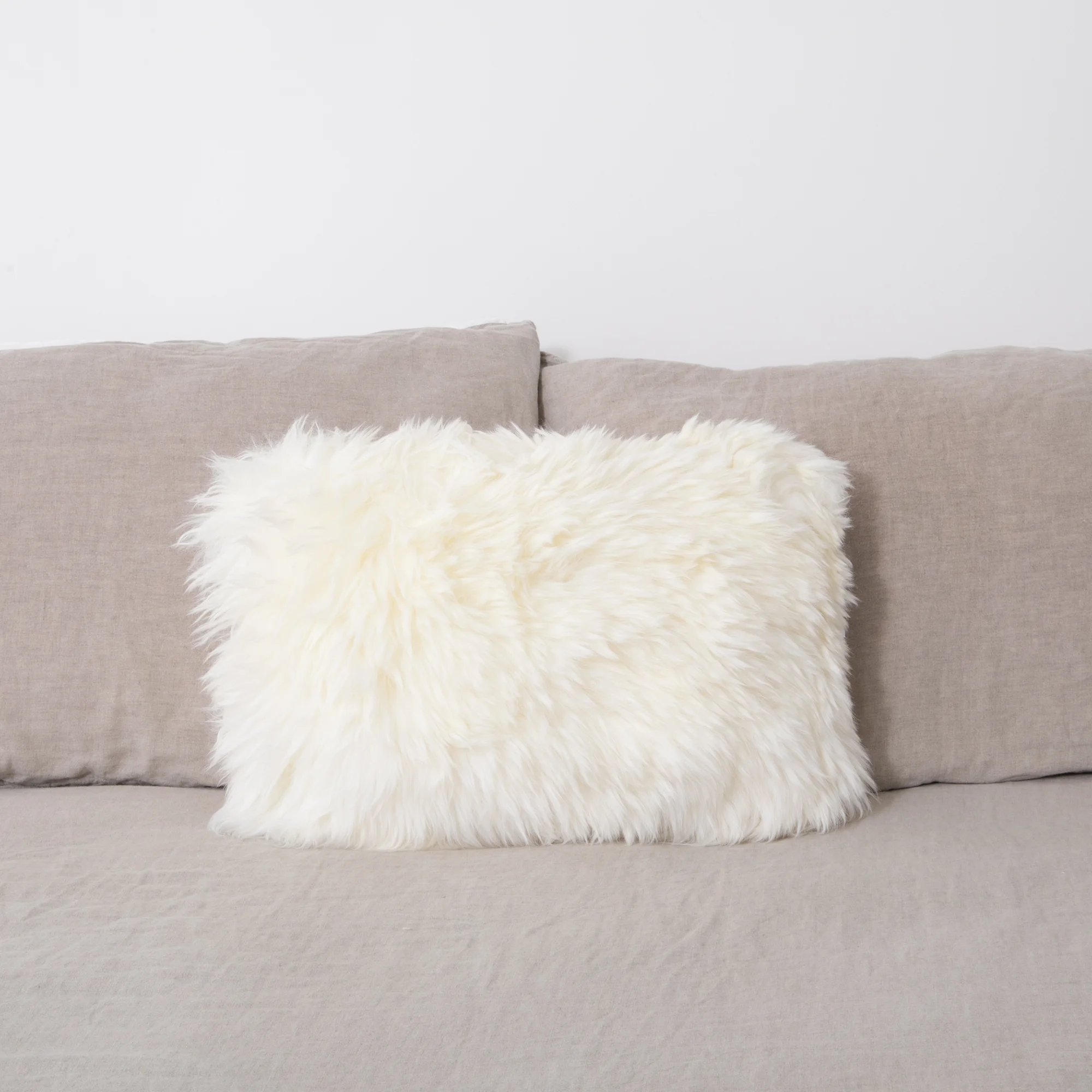 Double Sided Ivory White Sheepskin Cushion 30x50cm