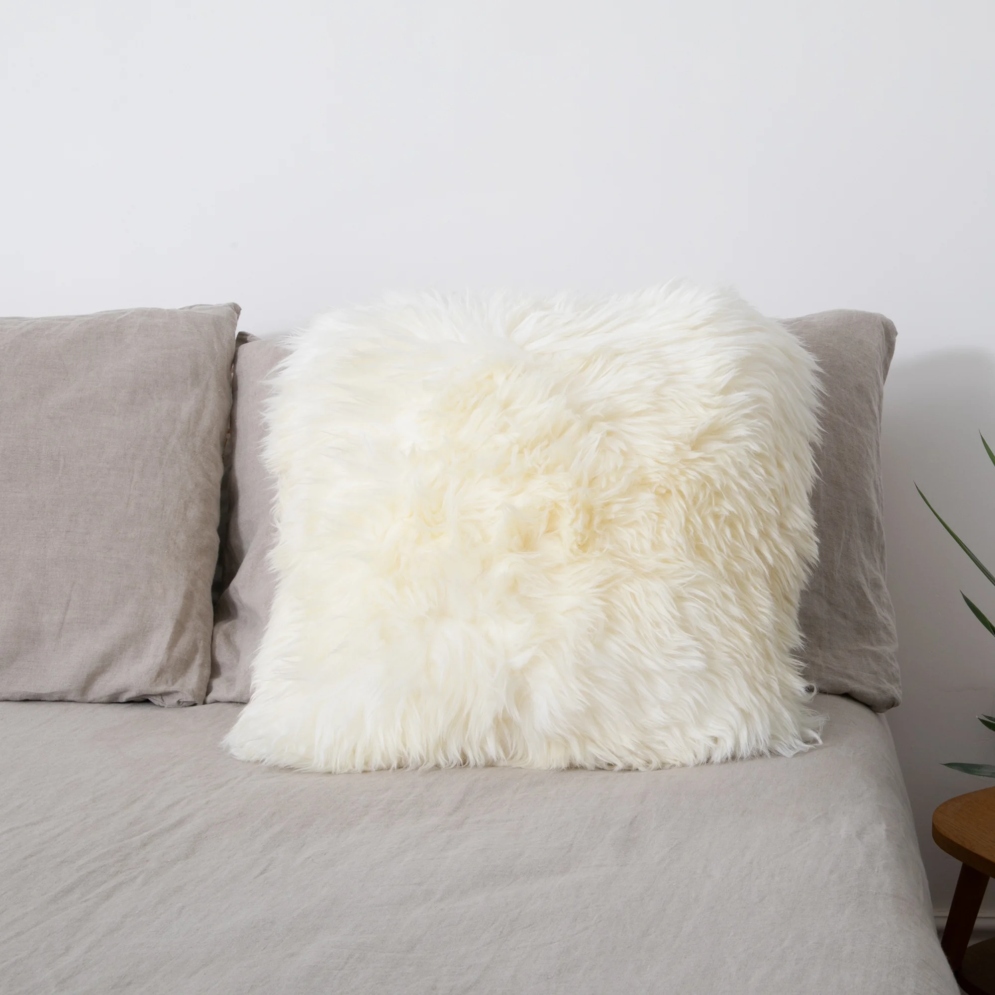 Double Sided Ivory White Sheepskin Cushion 45x45cm