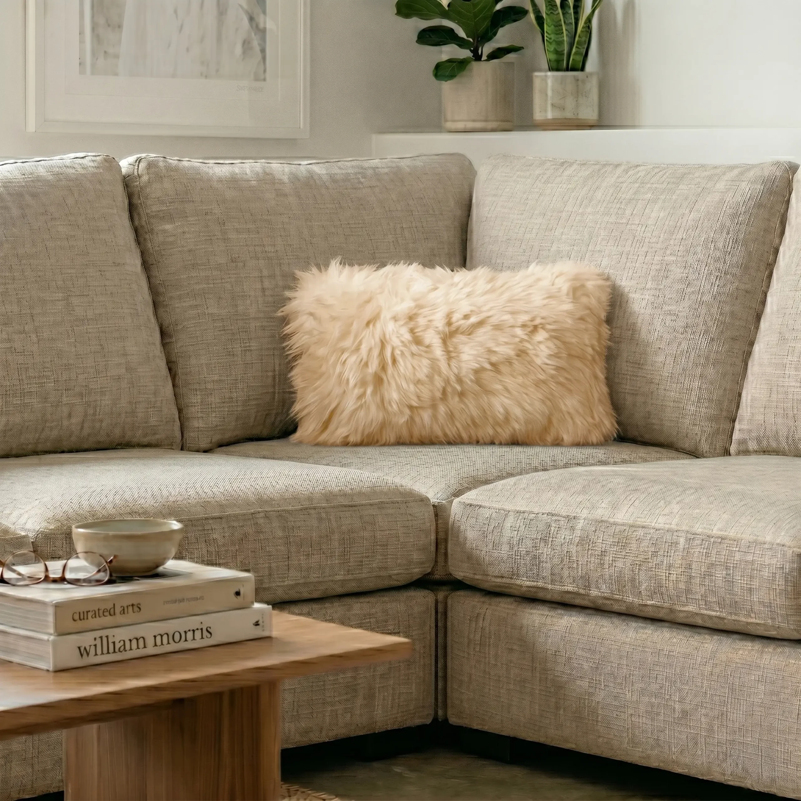 Double Sided Beige Sheepskin Cushion 30x50cm - Image 4