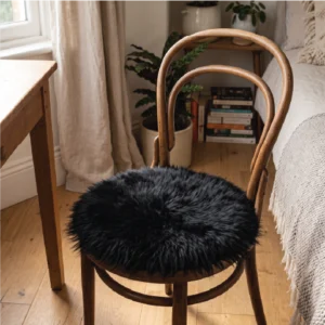 Genuine Round Sheepskin Chair Pad - Black