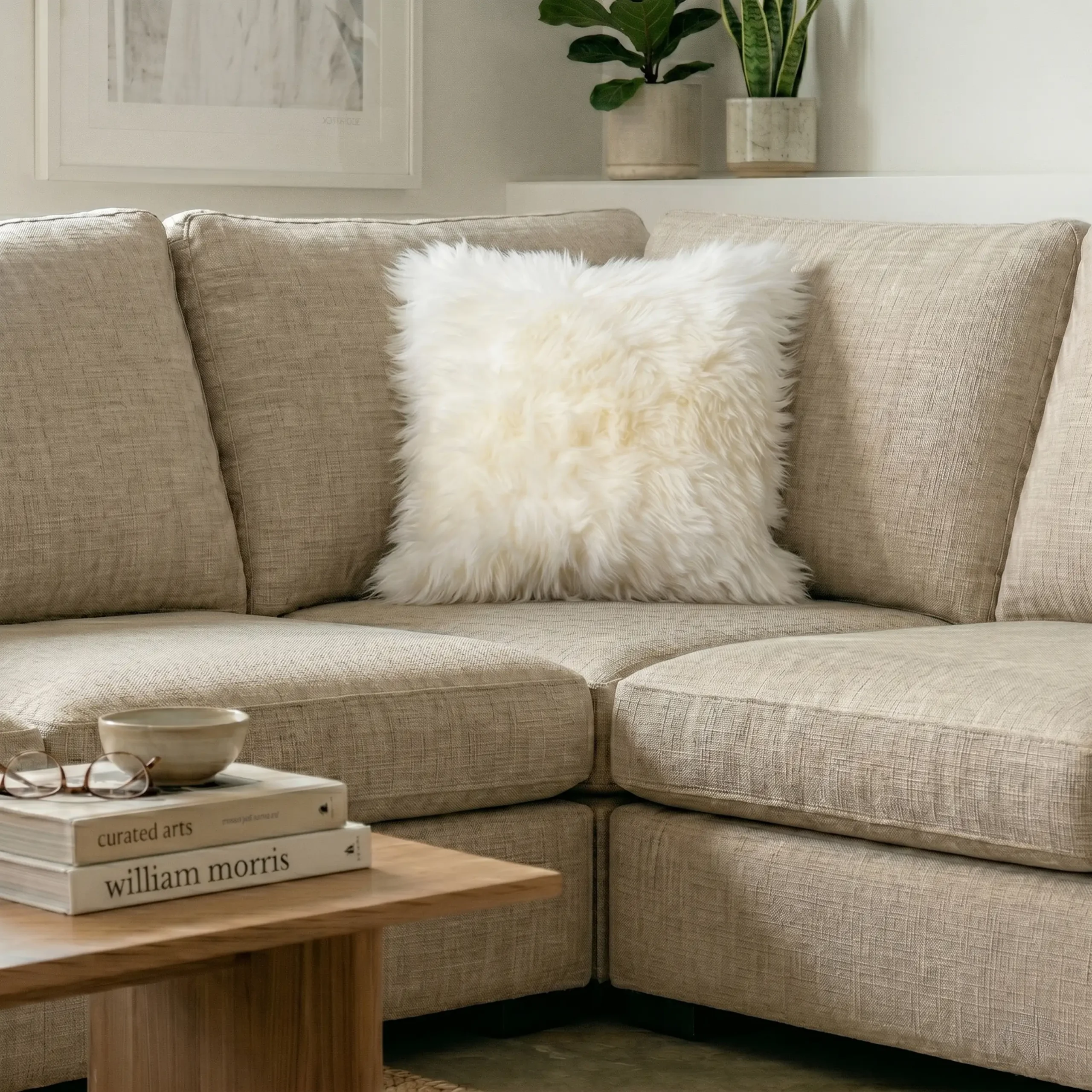 Double Sided Ivory White Sheepskin Cushion 45x45cm - Image 3