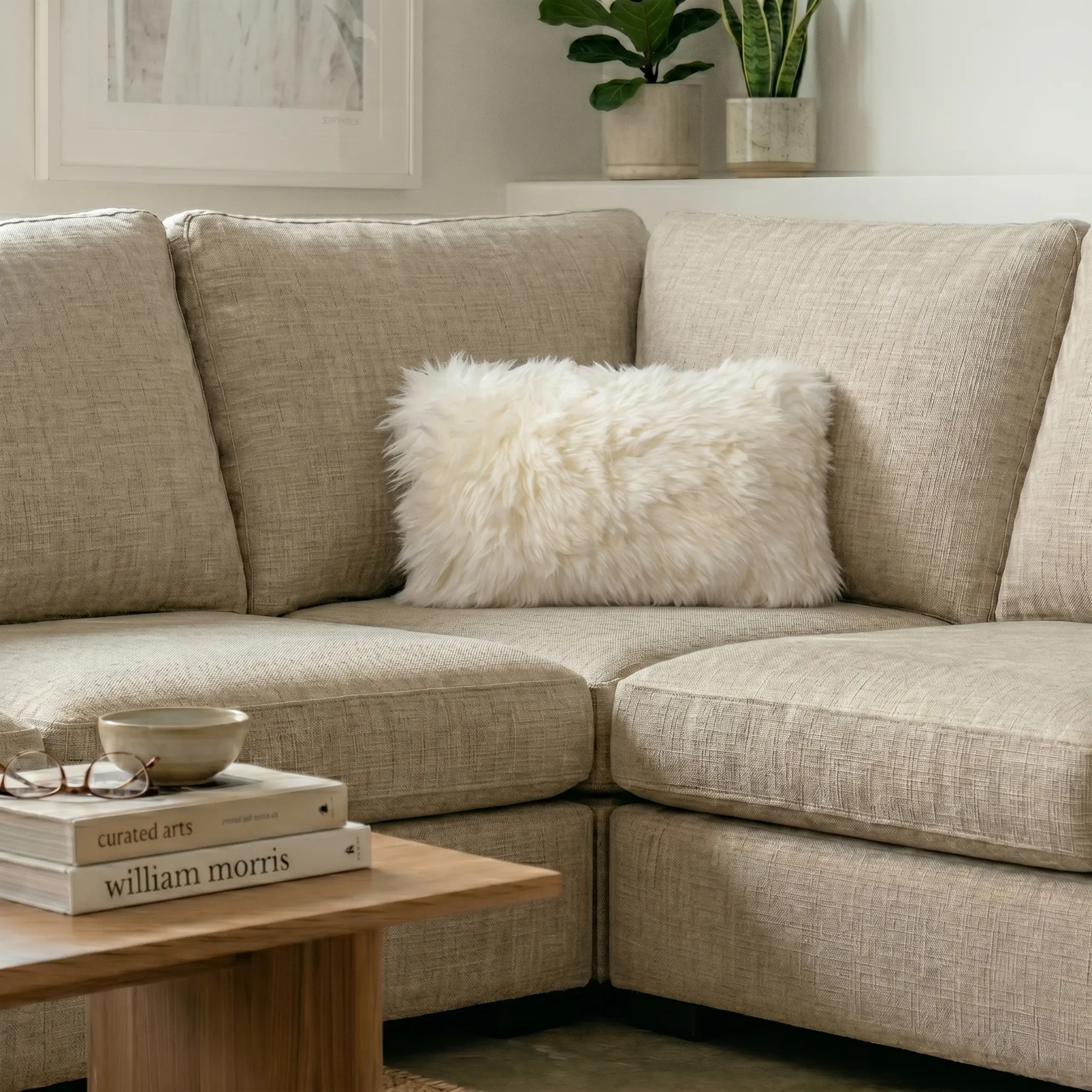 Double Sided Ivory White Sheepskin Cushion 30x50cm - Image 2