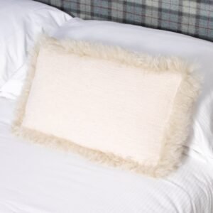 Beige Linen Cushion Sheepskin Trim 30x50cm