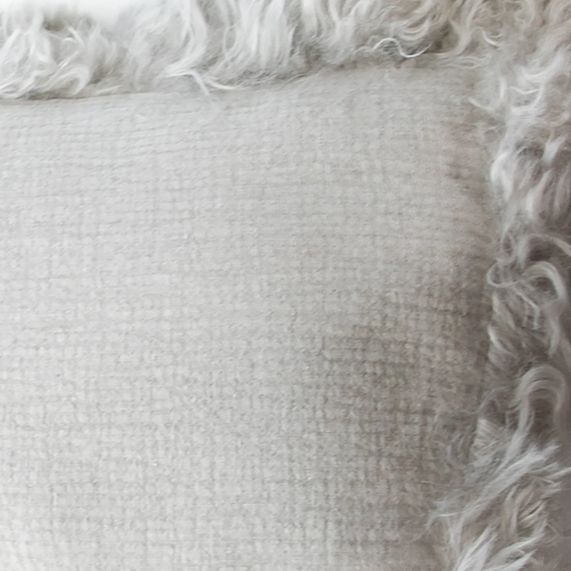 White Linen Cushion Sheepskin Trim 30x50cm