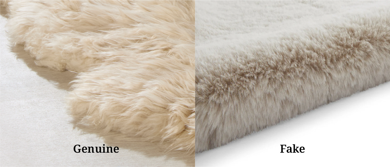 faux sheepskin rug synthetic fibres close up texture comparison