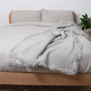 Grey Linen Throw Sheepskin Trim