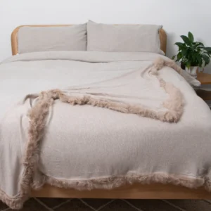 Sand Beige Wool Throw Sheepskin Trim