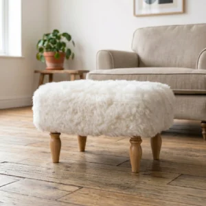 Shearling Lambskin Ivory White Stool