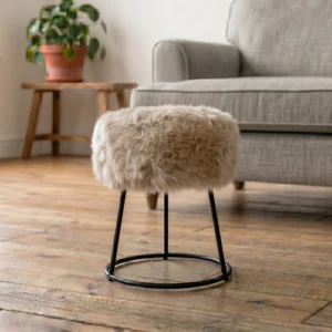 Champagne Sheepskin Stool - Metal Legs