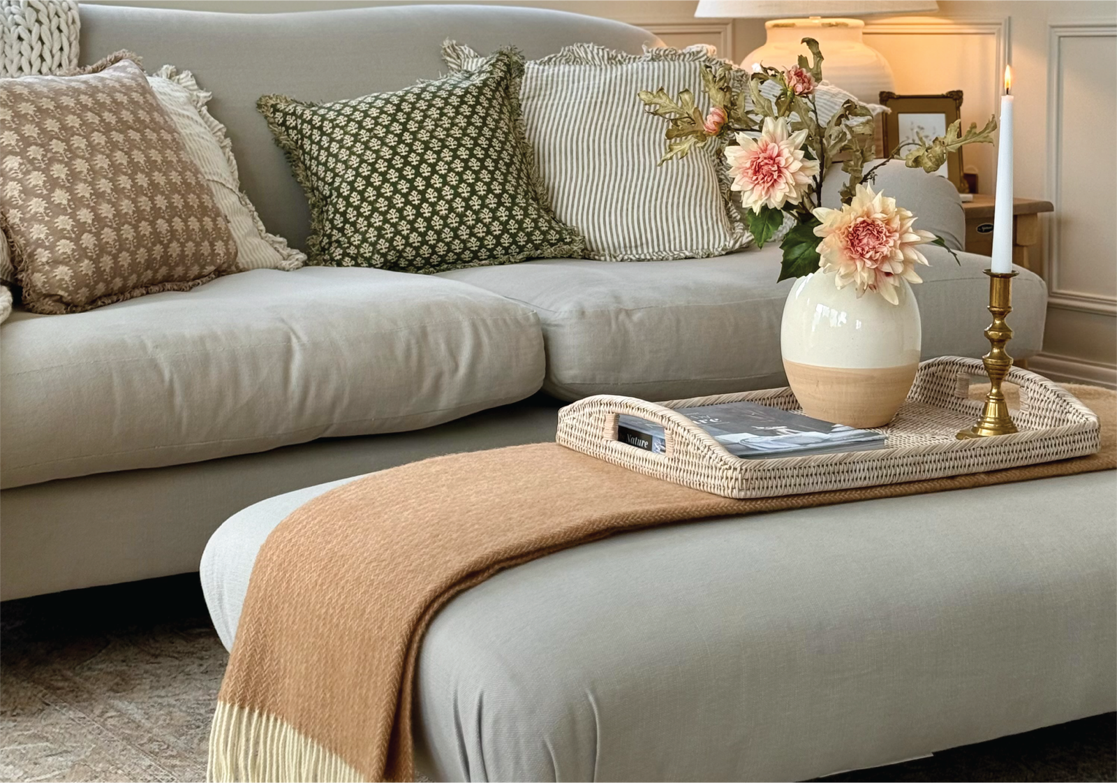 Cosy wool blanket in an autumn home